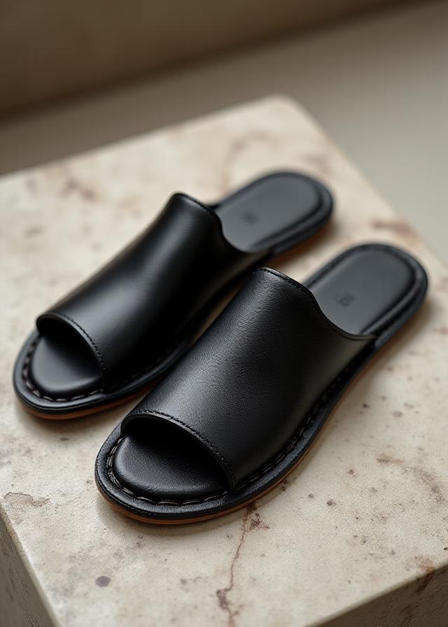 黒革で仕上げられた高級感のある草履