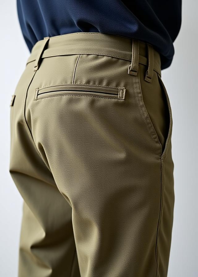 丈夫な帆布製のワークパンツのディテール